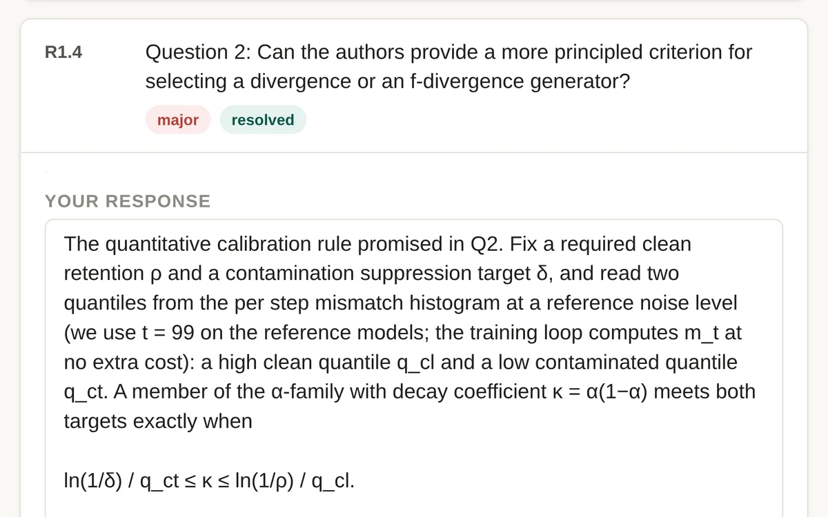 Reviewer 1's Question 2, marked resolved, with the posted reply written under it